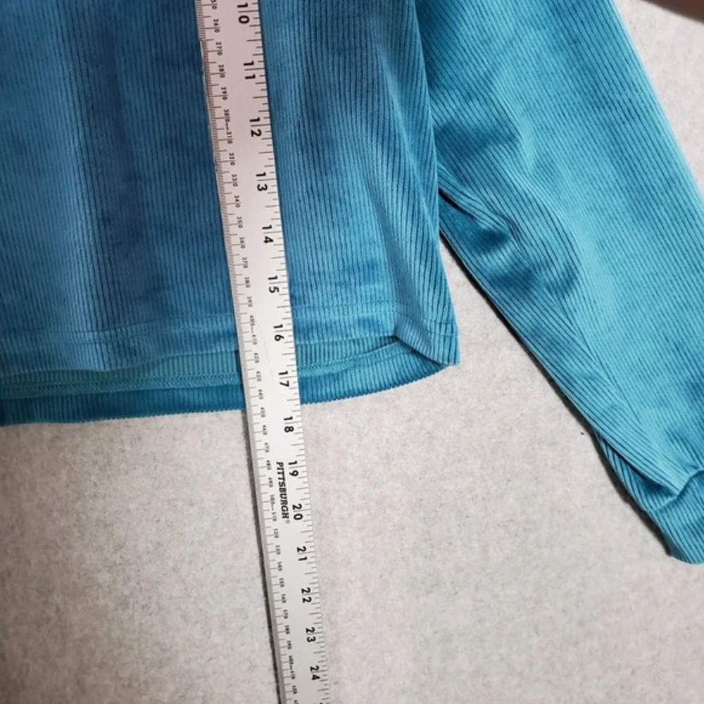 Juicy Couture Women Sweatshirt Medium Blue Crop‎ Hoodie Y2K Rhinestone Corduroy